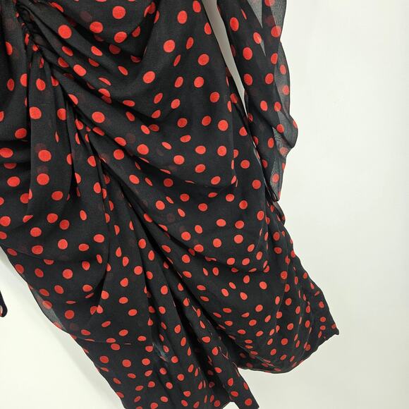 Dolce & Gabbana Polka Dot Dress Black Ruched Long Sleeve Mini Cocktail Size XS - Picture 6 of 9